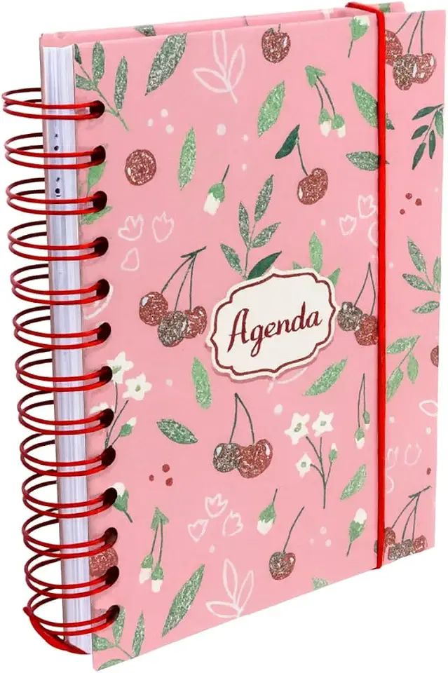 Agenda Diária 2026 com Estampa de Cereja Capa Dura Espiral 19x14cm 162 Folhas