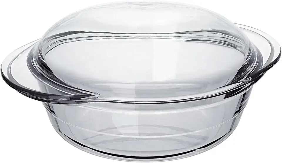 Caçarola redonda pequena de vidro com tampa Tamanho: 2,9 qt