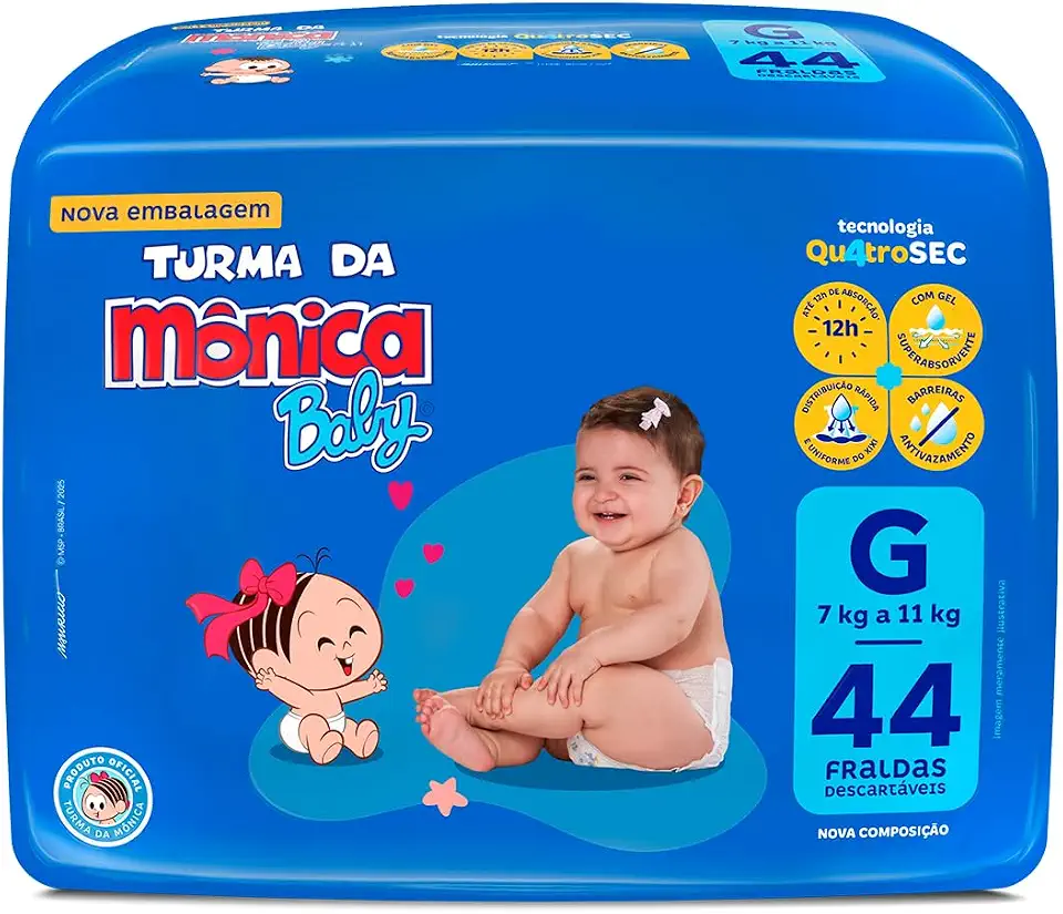 Fralda Turma da Mônica Baby Mega G 44 Unidades