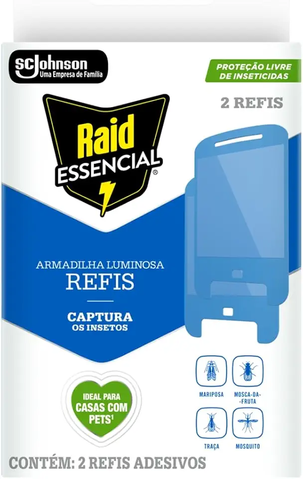Raid Armadilha Luminosa, Captura Insetos Voadores sem Inseticida, 2 Refis Adesivos