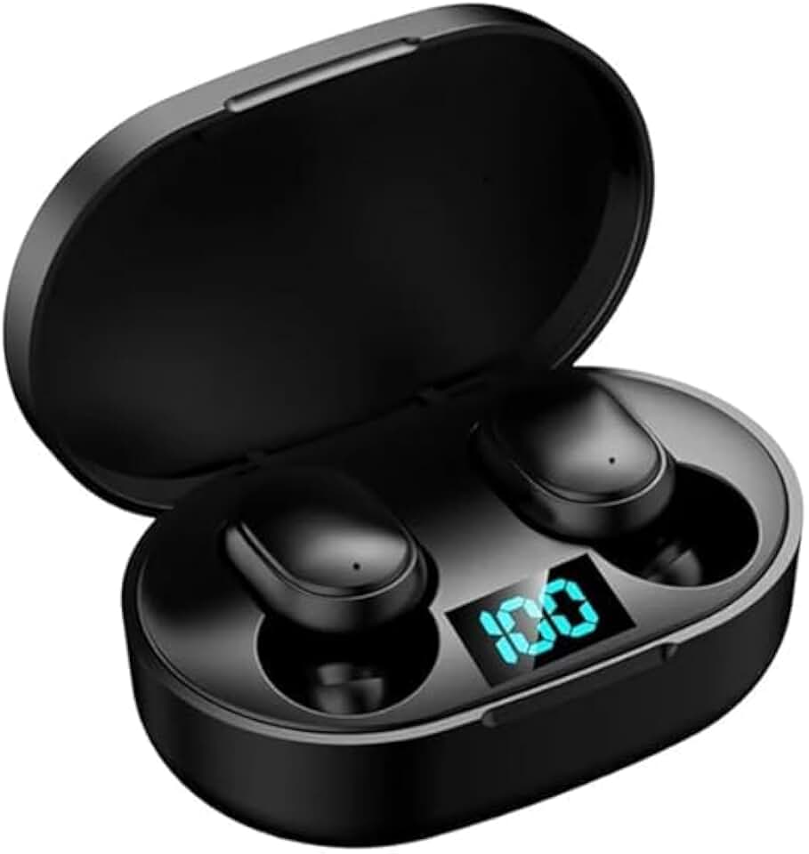 Fone de Ouvido Bluetooth sem Fio, Preto, com Estojo de Carregamento e Visor LED, TWS In-Ear
