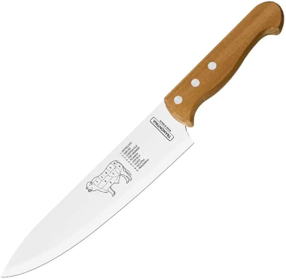 Faca para Carne Tramontina Churrasco com Lâminas em Aço Inox e Cabo de Madeira Natural 8"