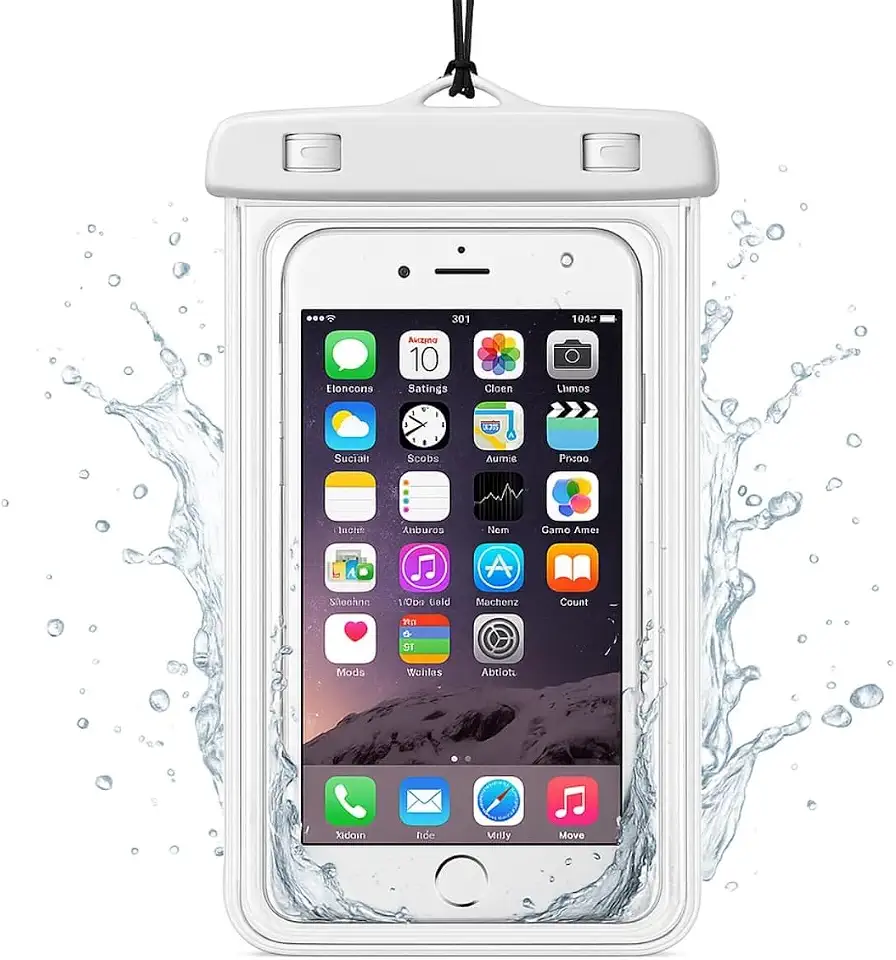 Capa Case para Celular a Prova de Água Impermeável Transparente Universal Proteção Completa IPX8 Sensível ao Toque Ideal para Praia Trilhas Piscina Viagens (Branco)