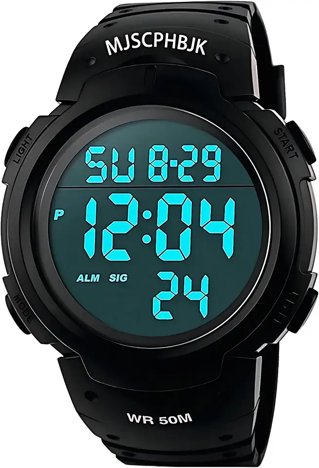MJSCPHBJK Relógio esportivo digital masculino, relógios militares com tela LED à prova d'água e relógio militar simples eletrônico resistente com alarme