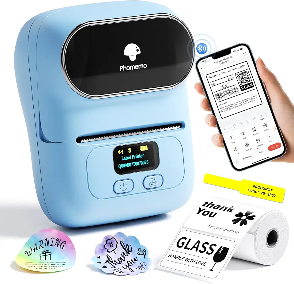 Phomemo Impressora de etiquetas de código de barras - M110 máquina de etiquetar Bluetooth portátil para pequenas empresas, código de barras, endereço, logotipo, roupas, Jerwery, impressora térmica