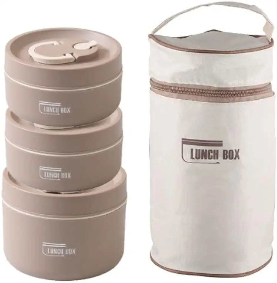 Kit 3 Marmitas Térmicas com Bolsa Térmica, 440ml e 600ml, para Trabalho, Escola e Passeios (Marrom)