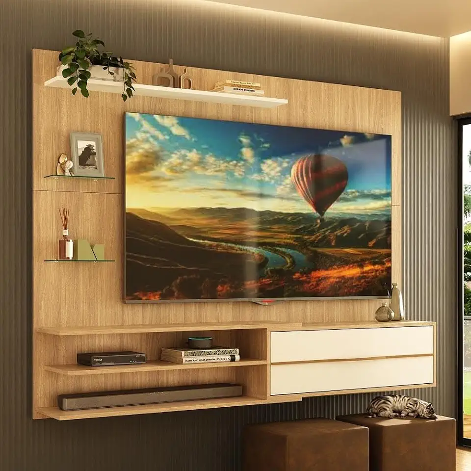 Multimóveis Painel para TV até 65 Polegadas 1 Porta e 5 Prateleiras MP1064 Rustic/Branco