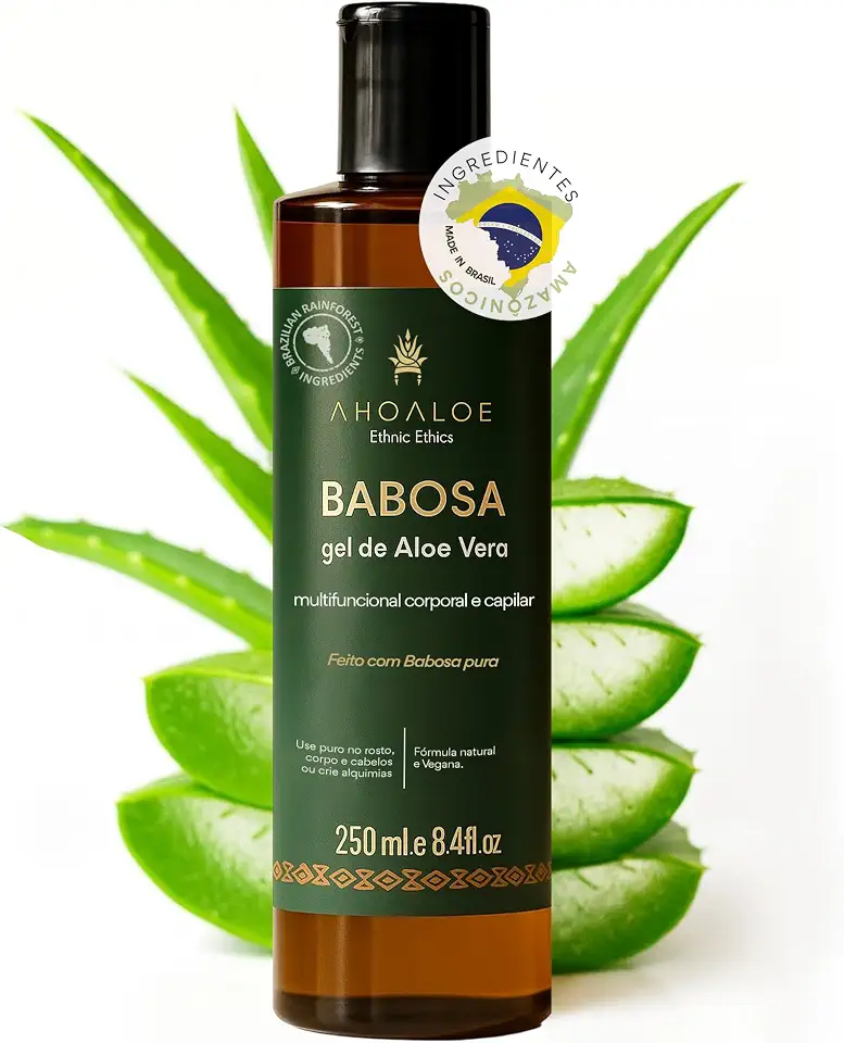 AHOALOE Babosa Puro Gel de Aloe Vera - Gel Multifuncional Corporal e Capilar - Hidratação Profunda - Rico em Vitaminas e Nutrientes - Revitaliza e Regenera - Todos os Tipos de Pele e Cabelo - 250ml
