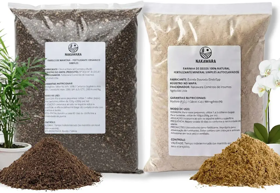 Kit 4Kg Farinha De Osso e Torta de Mamona Fertilizante 100% Natural Adubo Plantas Vaso Completo