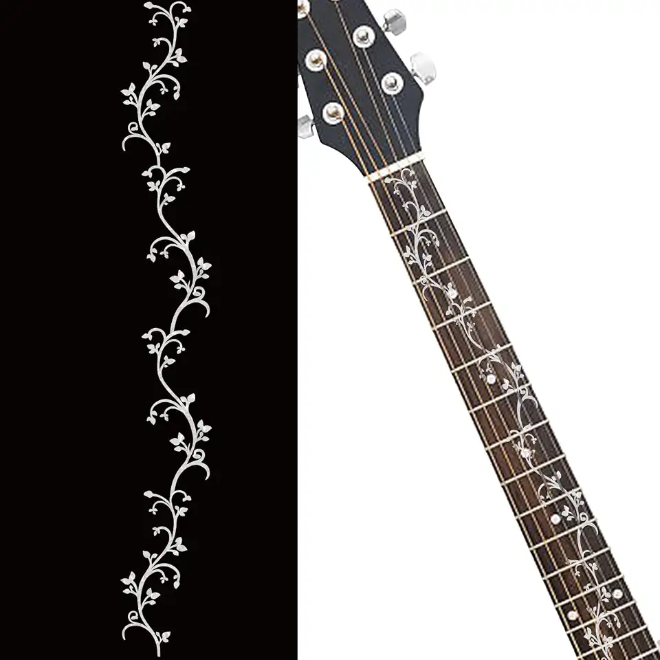 PLIGREAT 2 peças adesivo de braço de guitarra para braço de guitarra marcadores de escala removível decalque de videiras prateadas diy guitarras presente para baixista elétrico violões acústicos