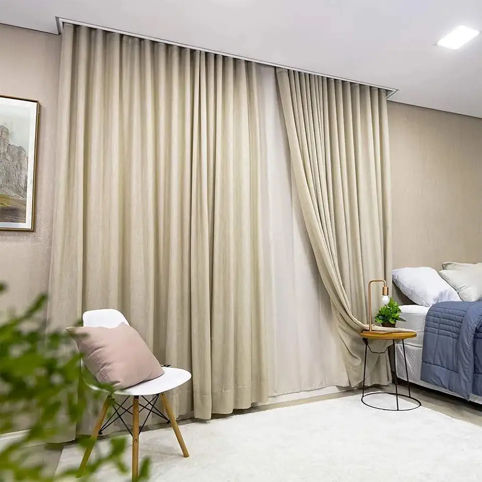 Cortina Gaze De Linho Com Blackout 4,00x2,60 Trilho Duplo (Bege)