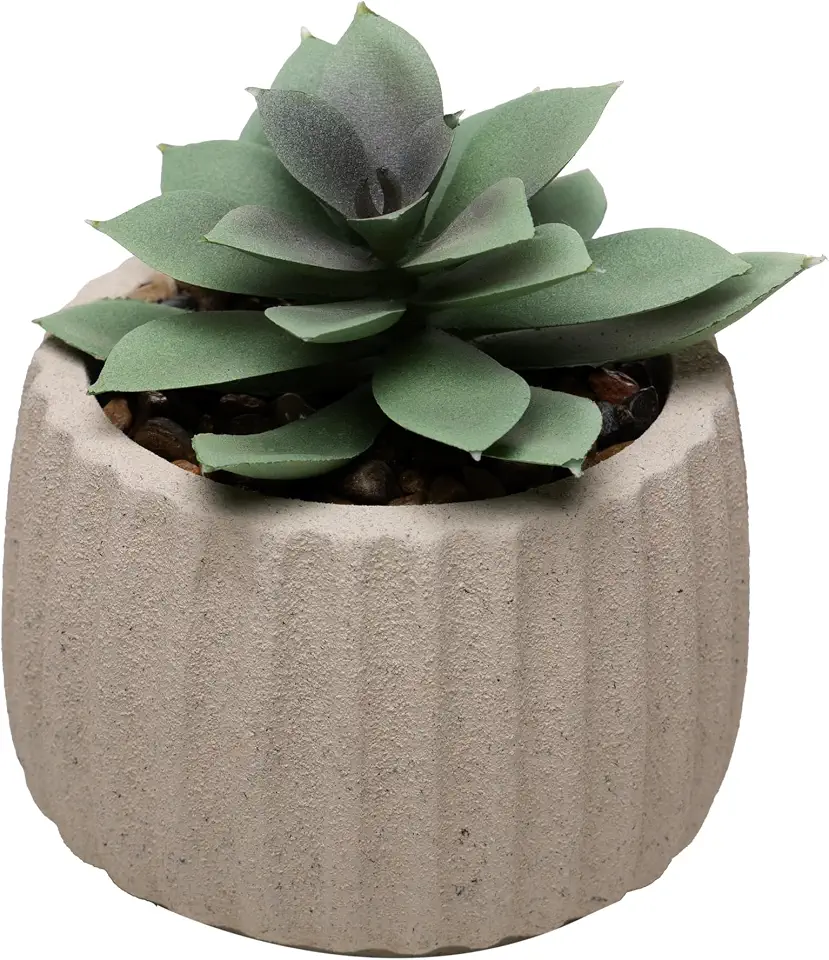 LYOR - Cachepot com Suculenta Artificial Geometry 8cm x 9,5cm Bege Cimento