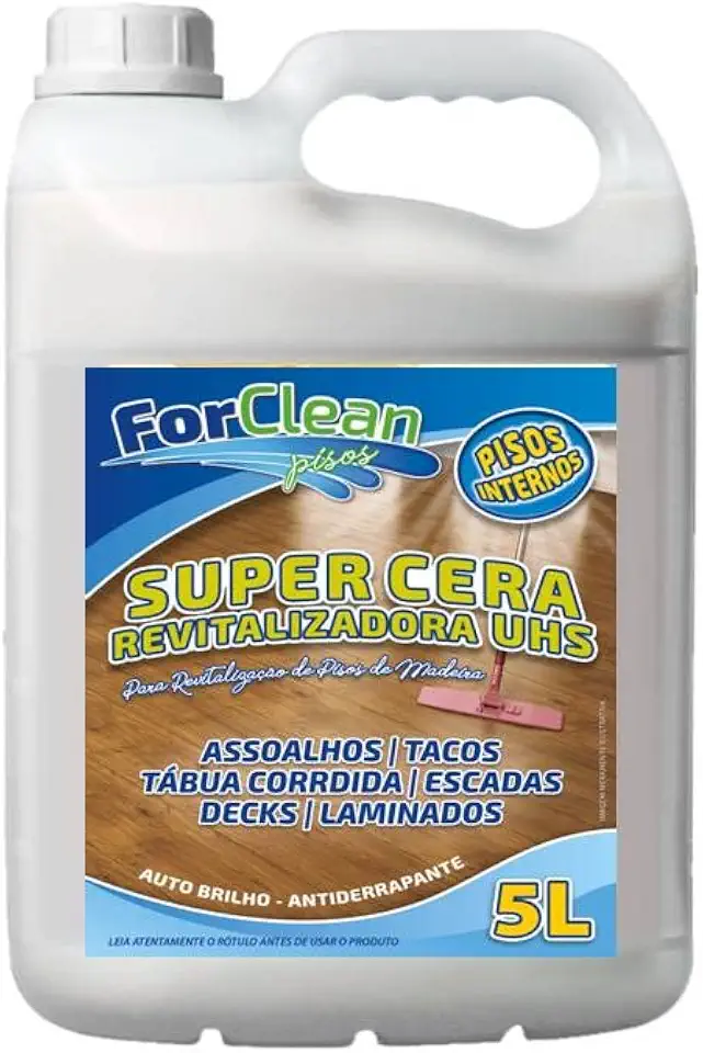 For Clean Pisos Cera Acrílica Revitalizadora Brilho Antiderrapante 5 Litros Para Pisos e Superfícies Residencial, Comercial, Industrial