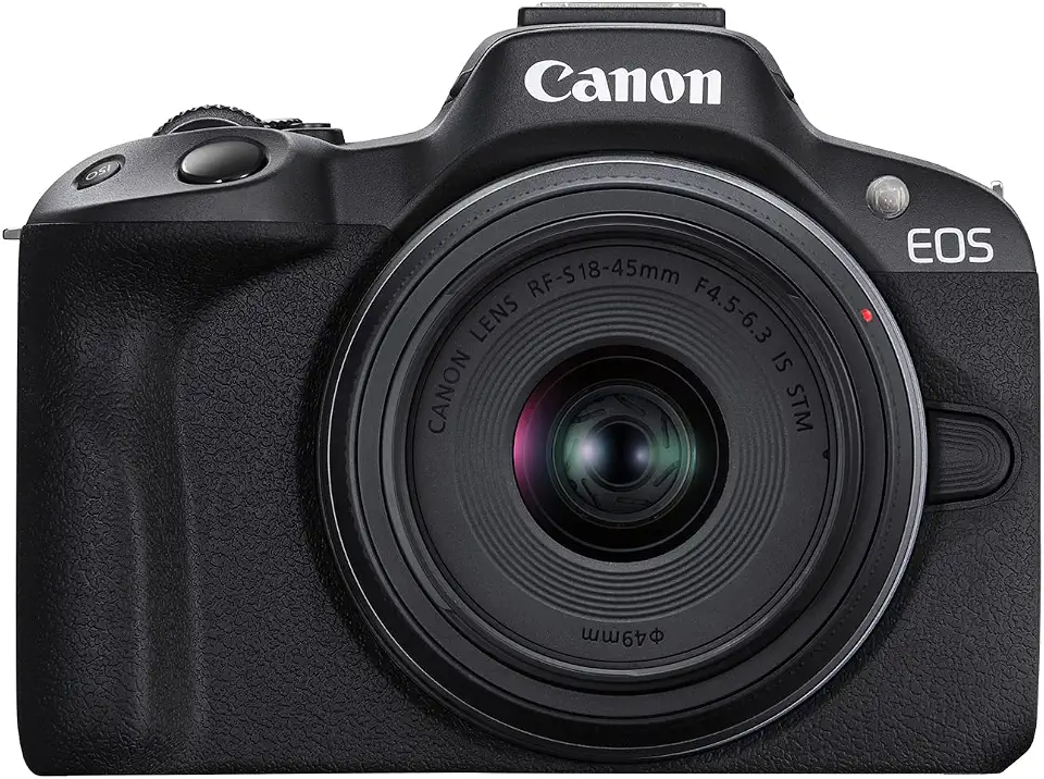 Canon A câmera sem espelho EOS R50 RF-S18-45 mm F4.5-6.3 é um kit de lentes STM, sensor CMOS de 24,2 megapixels (APS-C), vídeo 4K, câmera híbrida, foto e vídeo, vlogging, criador de conteúdo, montagem