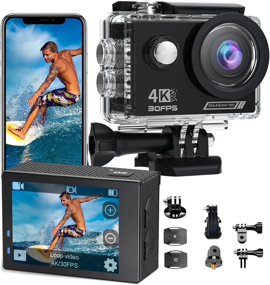SJ-CAM Câmera de Ação 4K 30FPS Portátil Câmera à Prova d’Água até 40m com EIS,Grande Angular 170° WiFi/App Controle Lente Microfone Externo,Camera fotográfica Digital Esportes, Capacete e Bicicleta