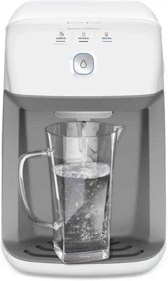 Purificador de Água Quente 800ml Gelada 2,4L Fria e Natural Motor Compressor controle de temperatura reservatorio de 3,3L total Alerta troca de Filtro refil 6 meses ou 3000l Branco PH41B 127V