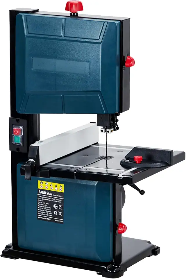 Serra de fita de 20 cm, serra de fita de motor de cobre puro 3A e 1800RPM, faixa de inclinação de 0 a 45, para madeira de plástico de alumínio, serra de fita de bancada com cerca e medidor de