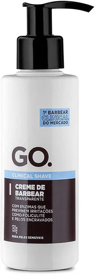 Creme de barbear transparente, clinical, com enzimas cicatrizantes, anti foliculite, pelos encravados e vermelhidão, Go Man