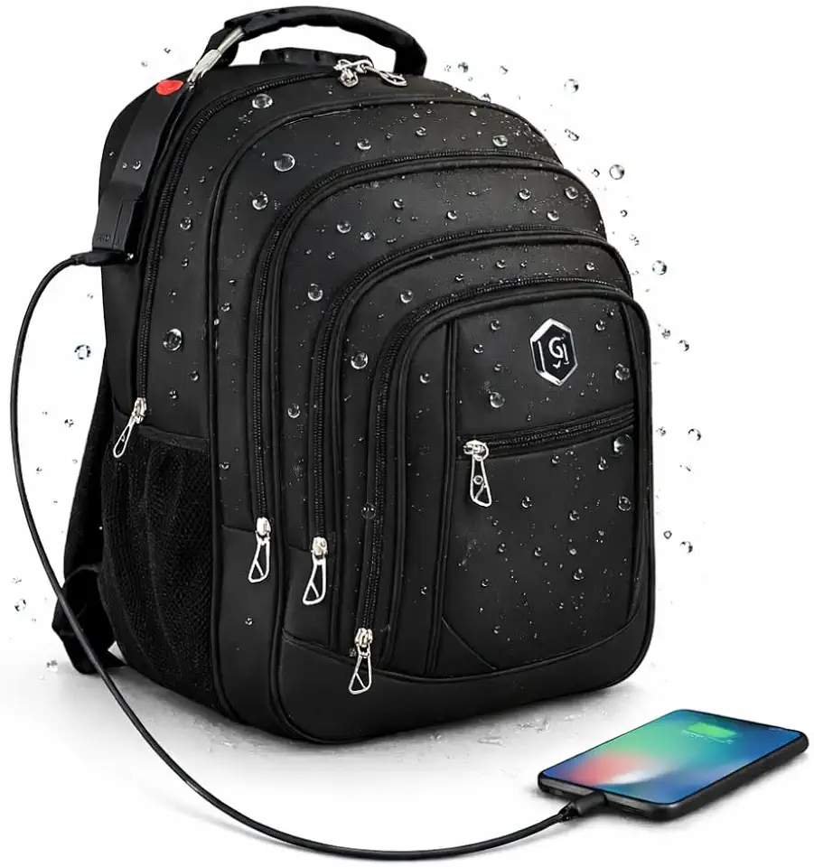 Mochila Grande Impermeável para Notebook Executiva Masculina Feminina Reforçada - Alça Cabo de Aço Saída de Fone de Ouvido e Cabo USB, com Cadeado e Bolso Antifurto - Trabalho Faculdade PRETA