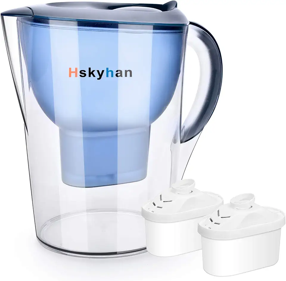 Hskyhan Jarro de filtro de água alcalina – 3,5 litros melhora o pH, 2 filtros incluídos, sem BPA, sistema de filtragem de 7 estágios para purificar, azul