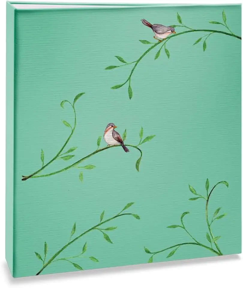 Álbum de fotos Ical, encadernação tradicional, para 300 fotos 10x15cm - envelope plástico transparente - linha Floral - modelo natureza - folhas e aves - 328