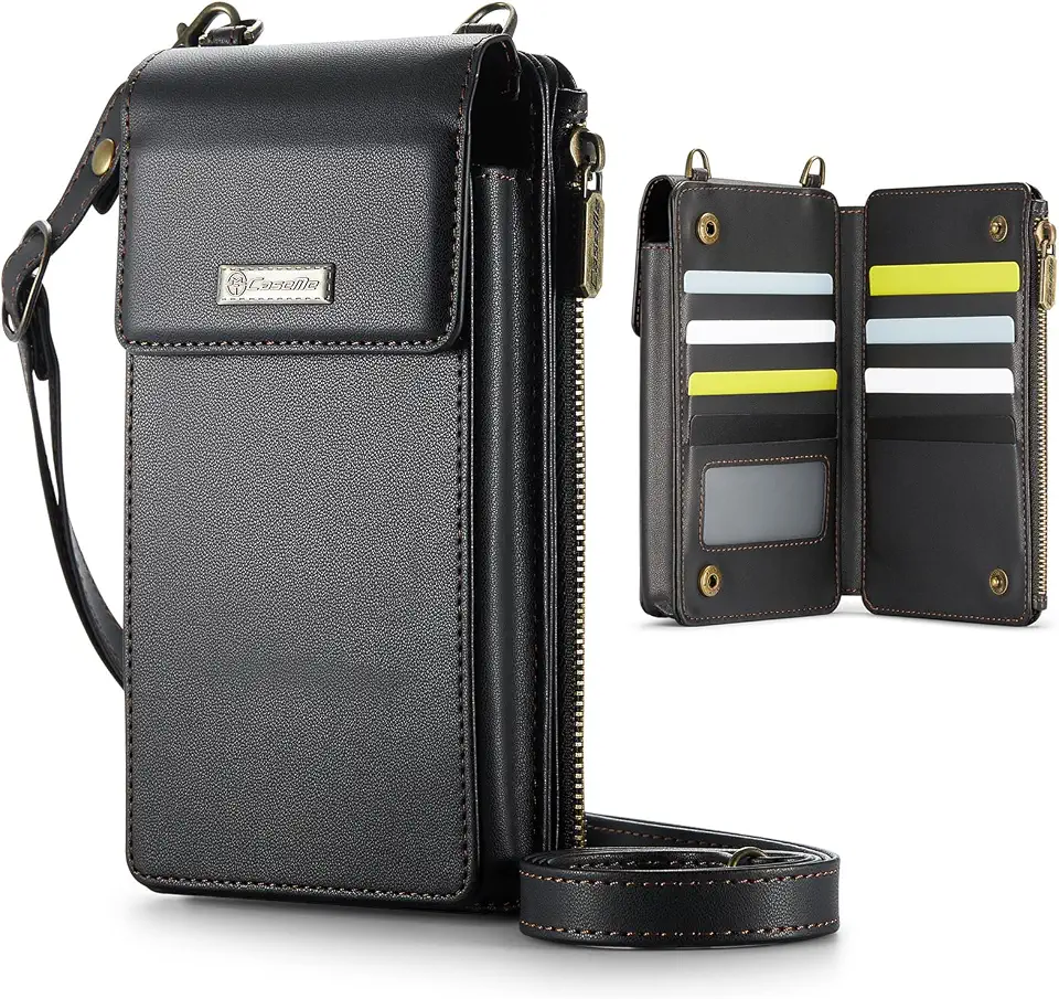 Bolsa Transversal Feminina com Bloqueio RFID, Alça de Ombro, Carteira com Compartimentos para Cartões, Preta, Pequena