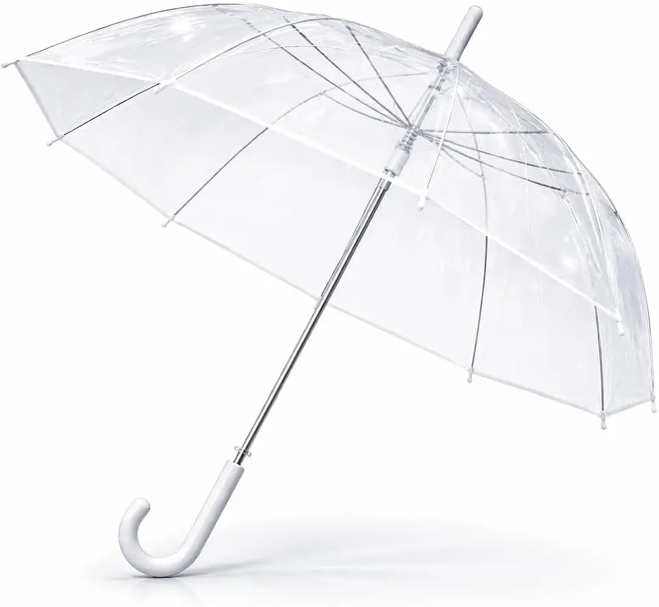 Guarda-Chuva Transparente Automático Adulto Abertura com Botão, Estrutura Reforçada, Leve e Resistente, Cabo Curvo Confortável para Uso Diário