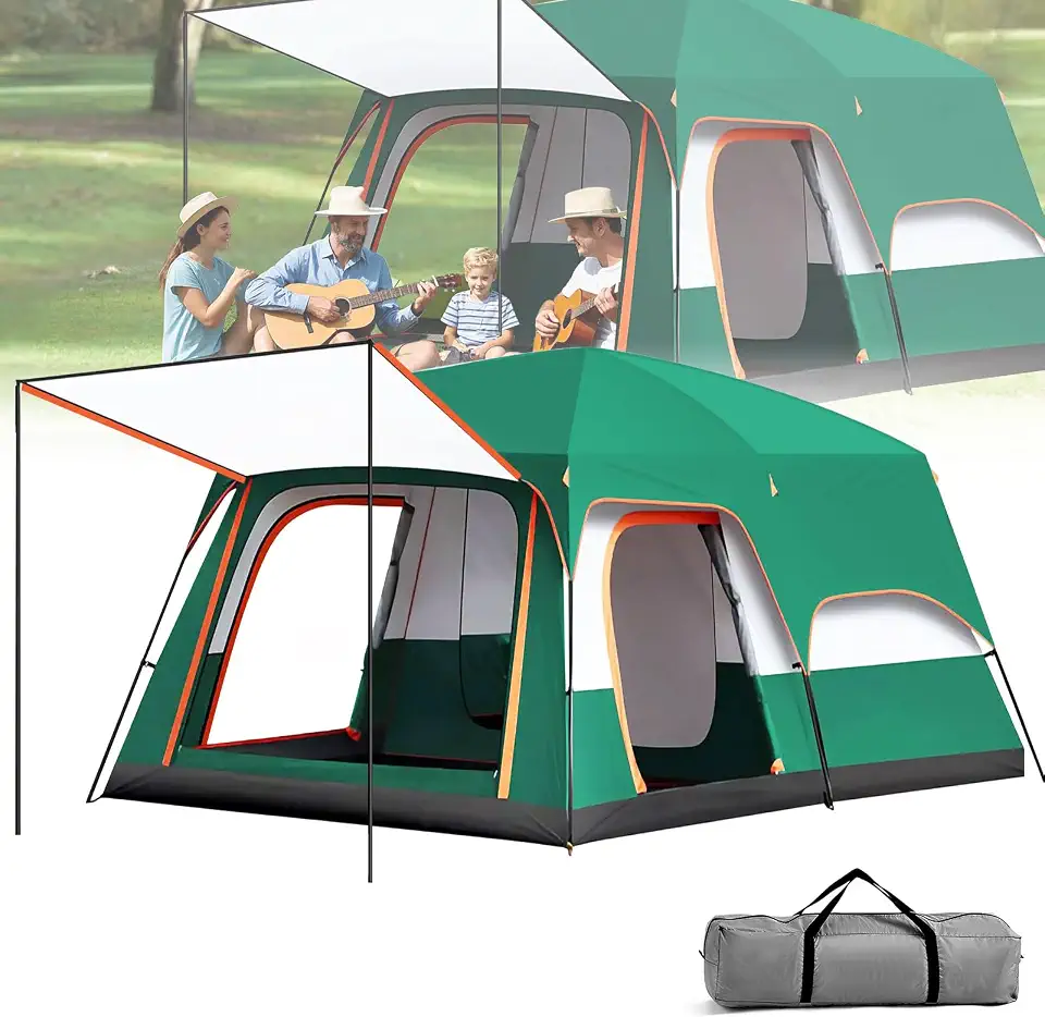 Trailabo Barraca Camping Família Acampamento para 6-8 Pessoas com Varanda, Tenda Familiar Impermeável com Proteção Solar e Fácil de Transportar, Inclui Bolsa de Armazenamento.