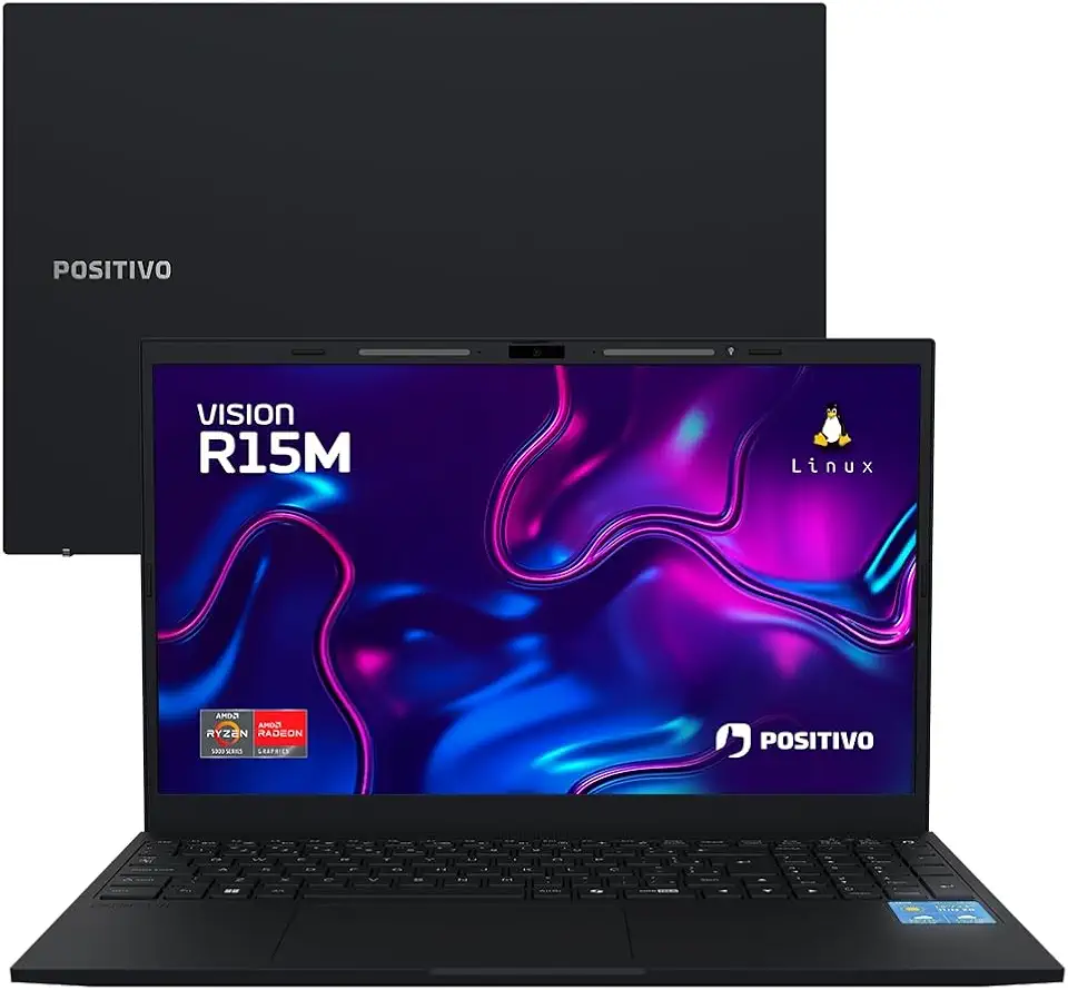 Notebook Positivo Vision R15M AMD® Ryzen 7-5825U Linux 8GB RAM 512GB SSD Wi-Fi 6 Tela 15” Full HD IPS - Minitela Preto