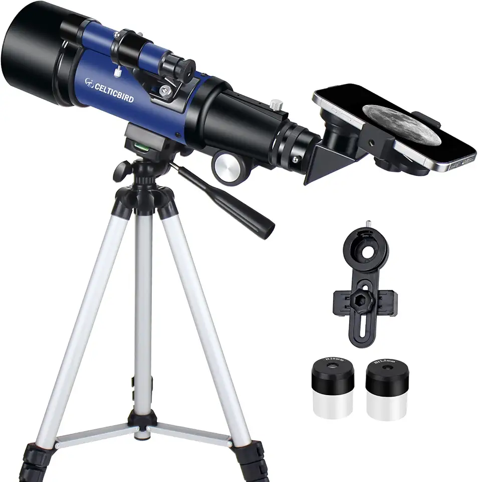 Telescópio para crianças iniciantes, 70 mm abertura 400 mm telescópio refratário astronômico para adultos estudantes - telescópios de viagem com tripé, adaptador de telefone (azul oceano)