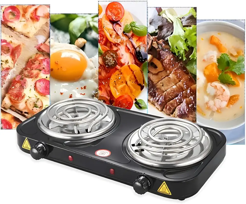 Fogão Elétrico 2 Bocas Cooktop de mesa 220v – Fogareiro Portátil Cooktop de Mesa para Camping, Viagem e Uso Doméstico (Preto)
