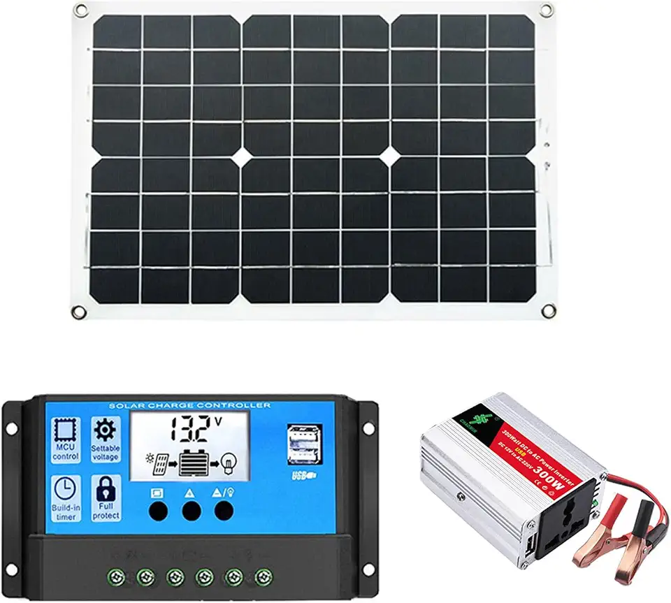 Central Elétrica Com Painel Solar,Kit de energia solar | Inversor de potência portátil 300W para backup doméstico ao ar livre camping rv.