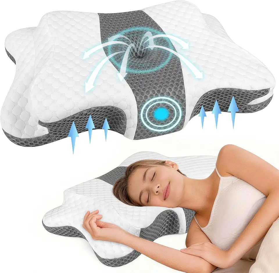 Travesseiro Cervical Ortopédico Ergonômico Viscoelástico 50D Espuma Alívio Dor 60x35cm