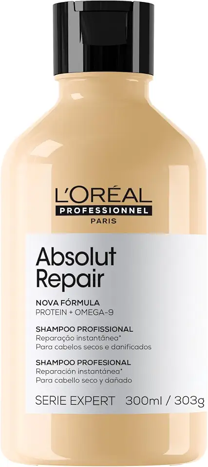 L'Oréal Professionnel Serie Expert Absolut Repair, Shampoo Reestruturante para Cabelos Danificados com Gold Quinoa e Proteína, Reparação e Brilho Intenso, 300ml