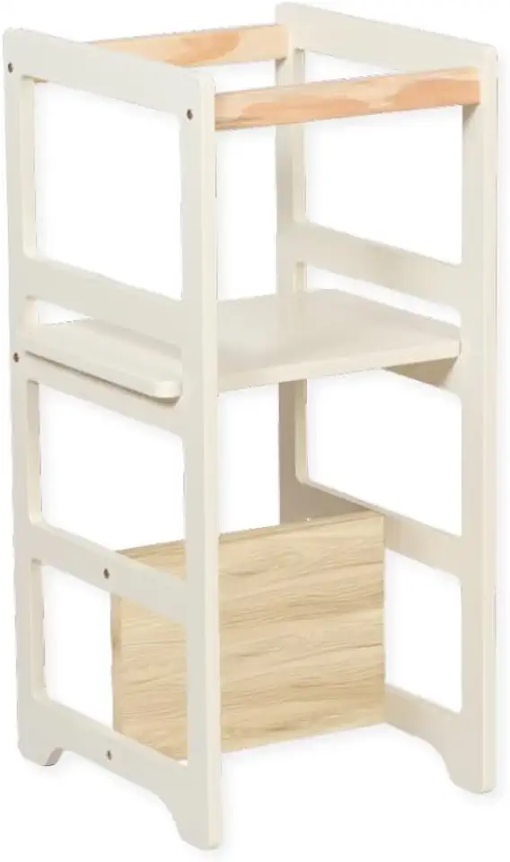 Casa Decoratta Torre De Aprendizagem Montessori 4 Em 1 Laqueada Off White Regula Altura Madeira Pinus E Mdf