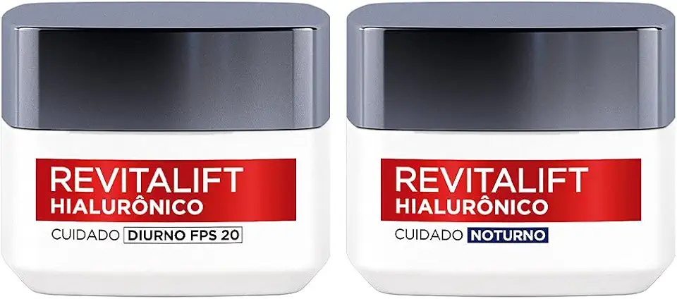 Kit de Skincare L'Oréal Paris Revitalift Hialurônico Creme Diurno FPS 20 + Creme Noturno, Tratamento Antirrugas Preenchedor com Ácido Hialurônico Puro 49g