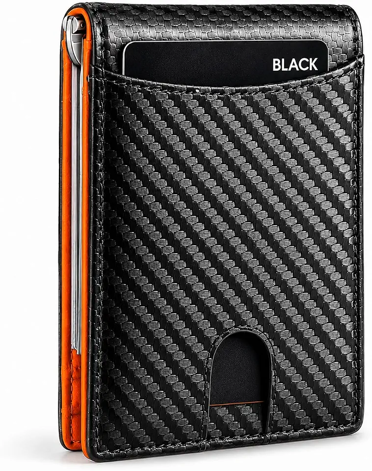 Carteira Slim Masculina RFID Fibra de Carbono Porta Cartões Minimalista Ultrafina com Clip Metálico
