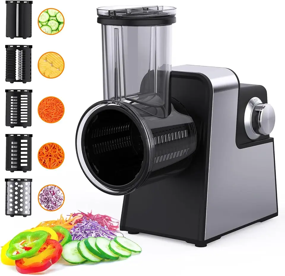 Fatiador de Legumes, Ralador Elétrico 5 em 1 Profissional Cortador de Legumes Eletrico, 300W, Aço Inoxidável, Ralador de Legumes Eletrico, 220v