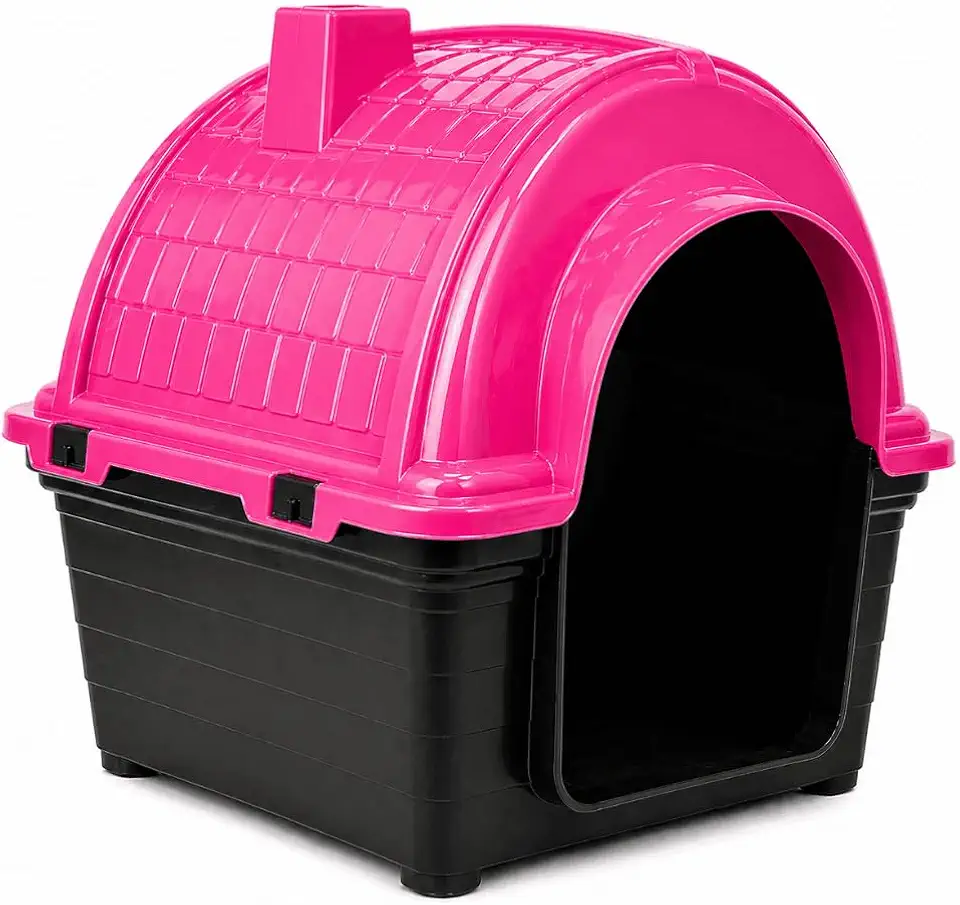 Casinha para Cachorro Grande N7 Reforçada em Plástico Resistente Desmontável Espaçosa e Confortável para Uso Interno ou Coberto(Rosa)