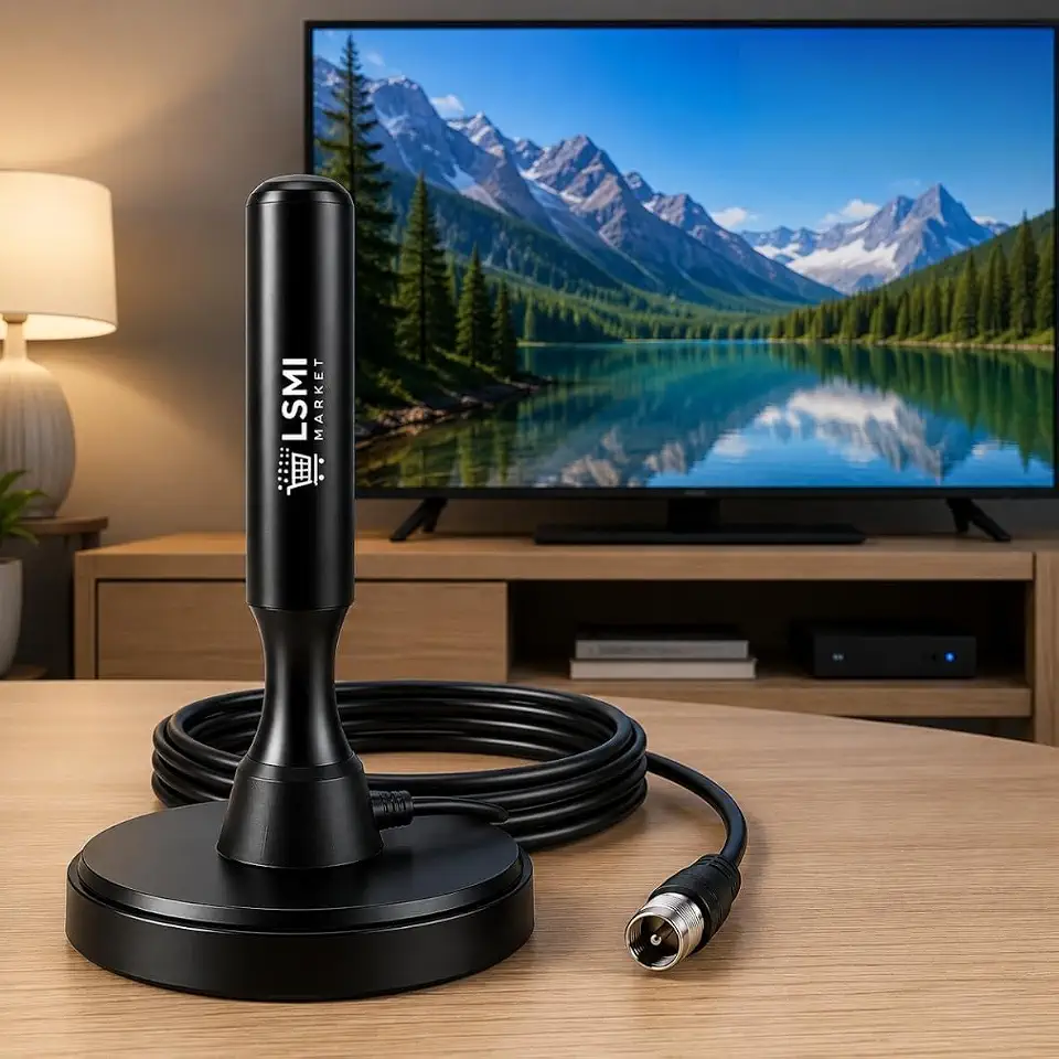 Antena Digital Interna e Externa HDTV 4K UHF VHF para TV Smart TV LED LCD Plasma com Cabo 5 Metros Base Magnética Resistente à Água Alta Recepção de Sinal Compatível com Conversor e TV Digital