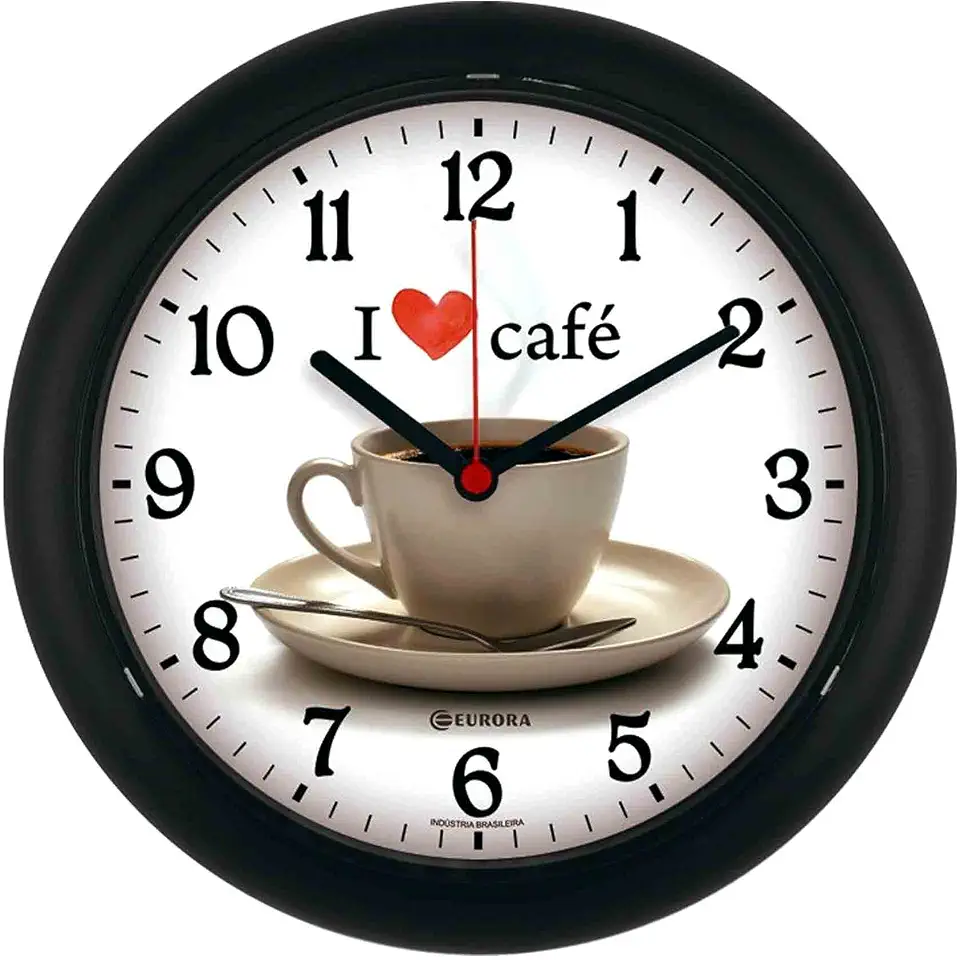 Relógio De Parede Eurora Cozinha Café Preto 6586
