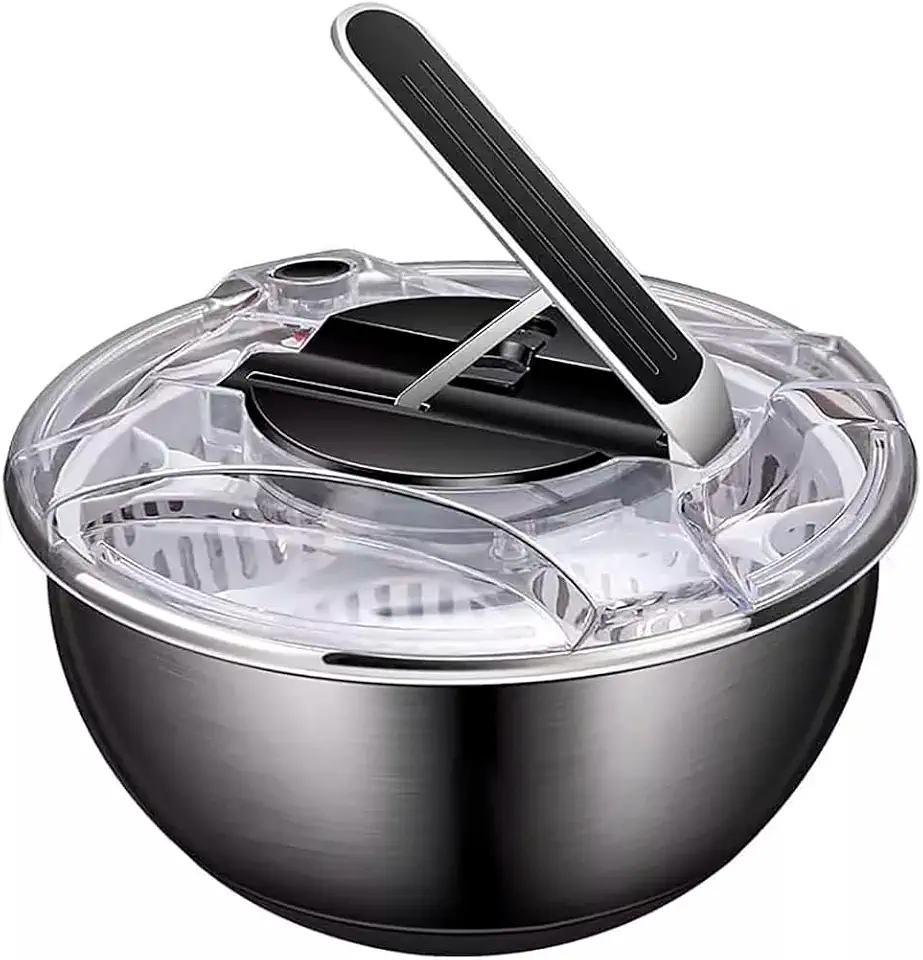 Centrifuga Seca Saladas Secador Folhas Verduras Inox 2 em 1 Bowl Cozinha Saladeira