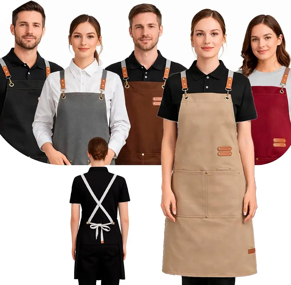 Avental Profissional Impermeável de Lona com Bolsos – Ajustável, Reforçado e Multiuso para Cozinha, Barista, Barbeiro, Churrasco e Jardinagem
