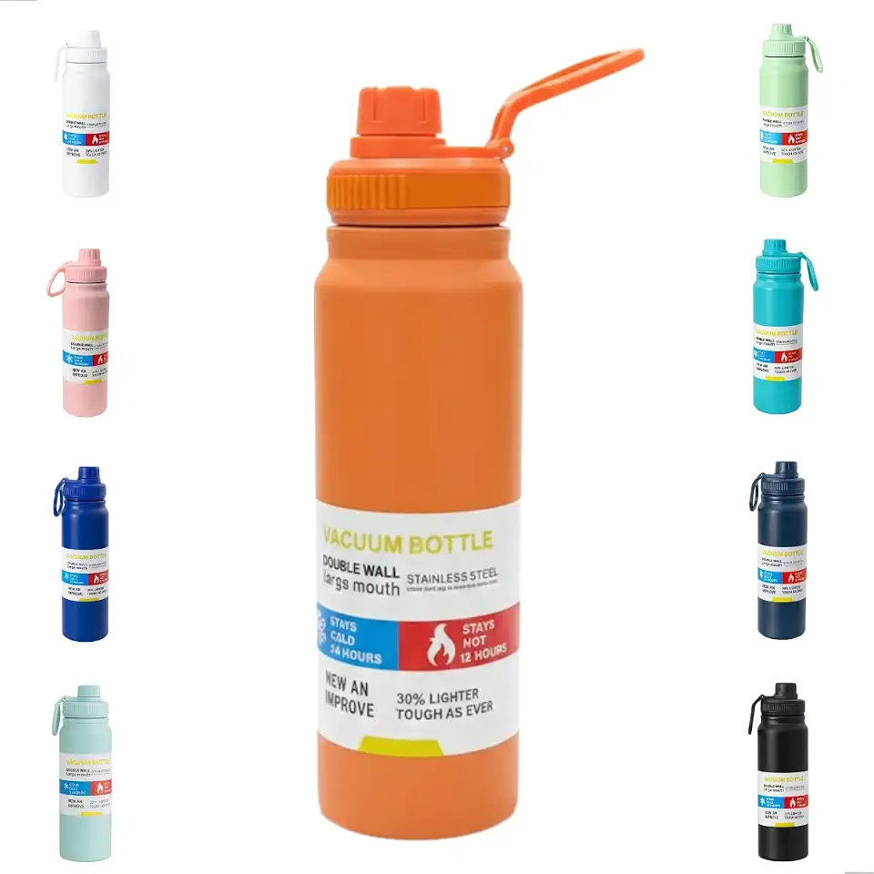 Garrafa De Água Térmica Inox 800ml Parede Dupla com Isolamento a Vácuo Quente e Frio, Antivazamento, Alça e Infusor Ideal para Academia, Caminhada, Escritório, Esportes (Laranja)