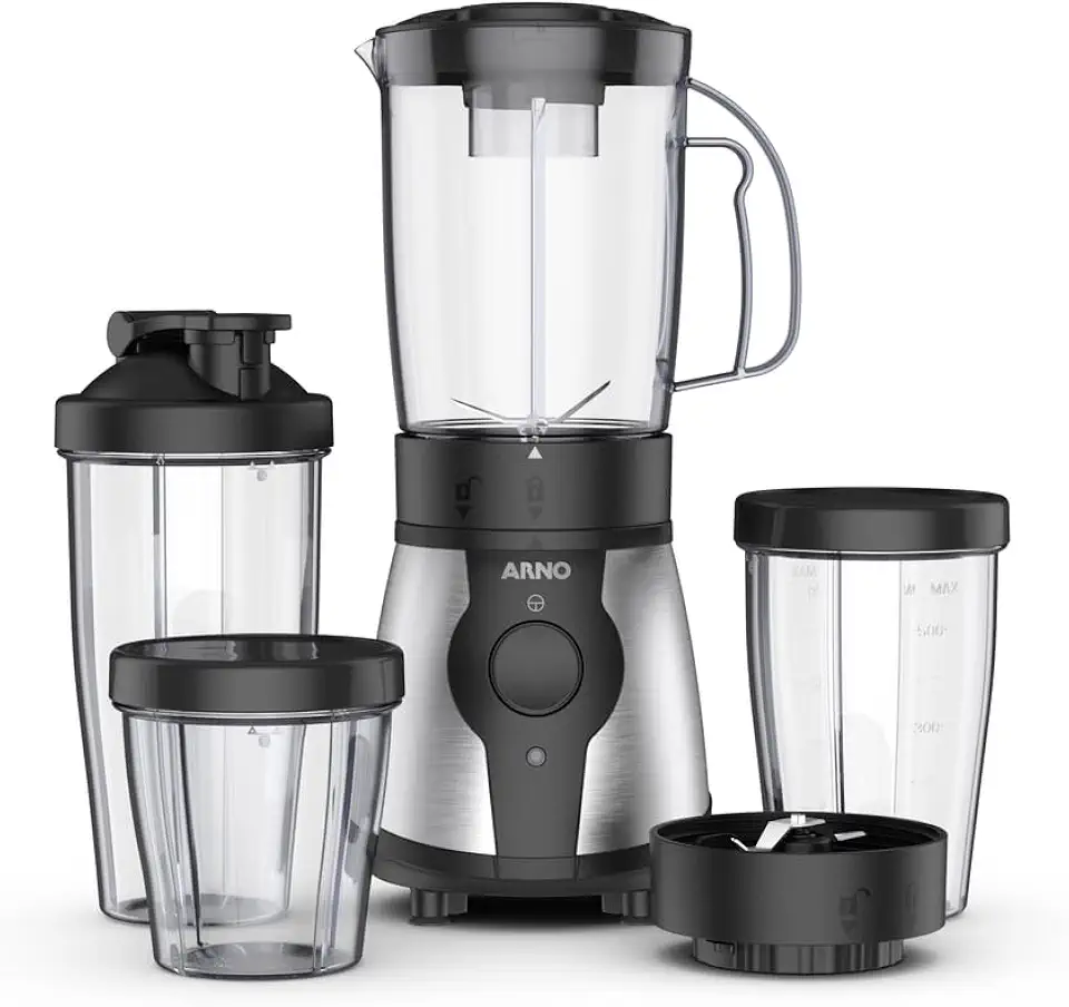 Liquidificador Arno Actimix Compact Blender LQ01, 500W, Inox, com copos de 250ml, 500ml e 750ml, 10 Peças, Lâminas para Misturar e Triturar, Ideal para Smoothies e Shakes, 220V