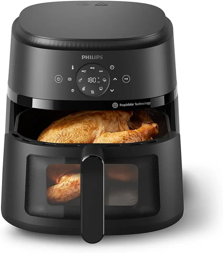 Philips Walita Fritadeira Airfryer Série 2000-6,2L, 1700W, Tecnologia RapidAir, Janela Transparente, Painel Touch Digital, 13 Modos de Preparo, Até 90% Menos Gordura, Preta, 110V (NA230/00)