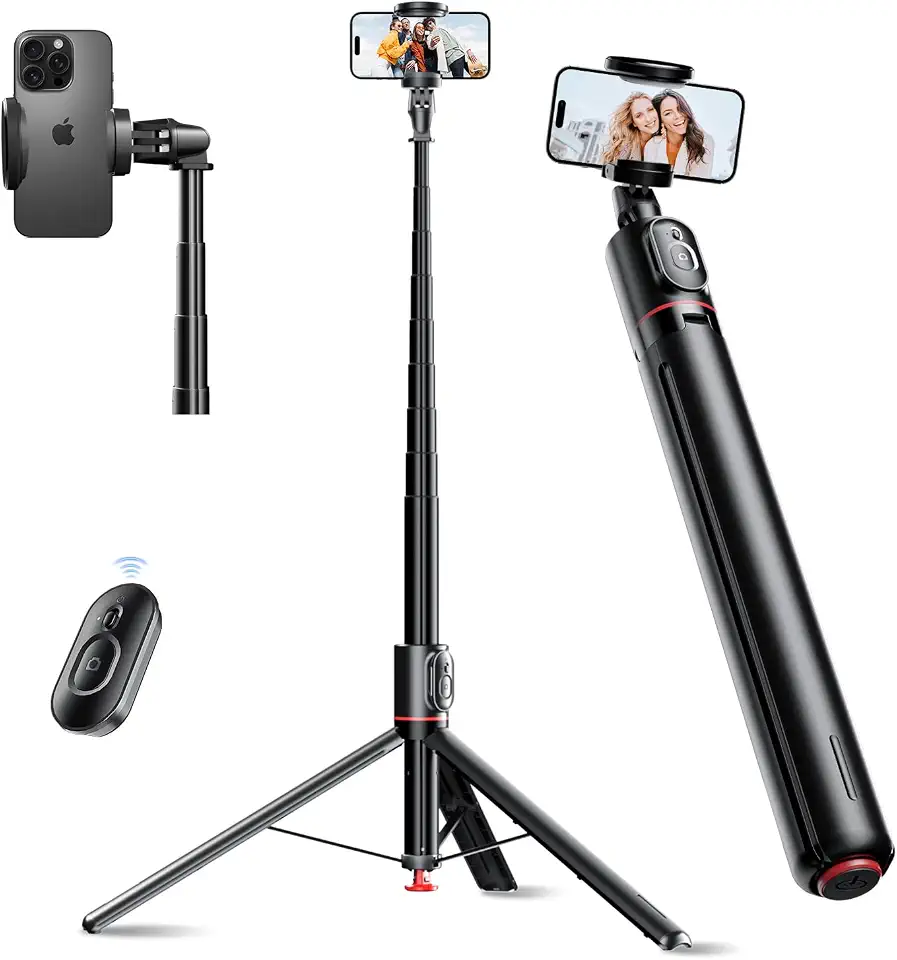 Basike Tripé para Celular – Bastão de Selfie Dobrável 177cm com Abertura Automática, Rotação Dupla 360° e Controle Remoto Magnético Destacável, 3 em 1 Pau de Selfie para Selfies e Transmissão ao Vivo