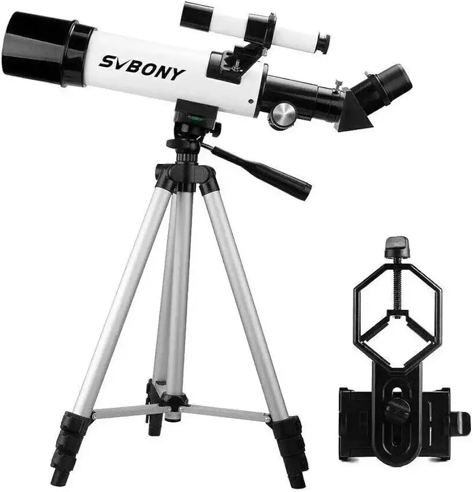 Svbony Telescópio Luneta Astronômico Refrator SV501p 400x60mm com Tripé, Suporte para Celular, Oculares K20mm 1,25" e Escopo Localizador 5x24mm para Iniciantes e Intermediários
