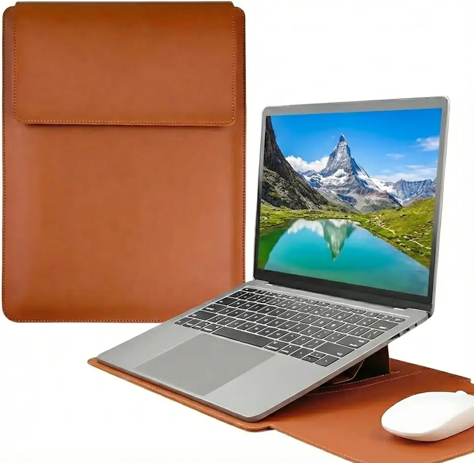 Capa para Macbook e Notebook (15" a 16" Polegadas) Case PREMIUM em Couro com Suporte Ergonômico + Mousepad Integrado + Ajuste de Altura