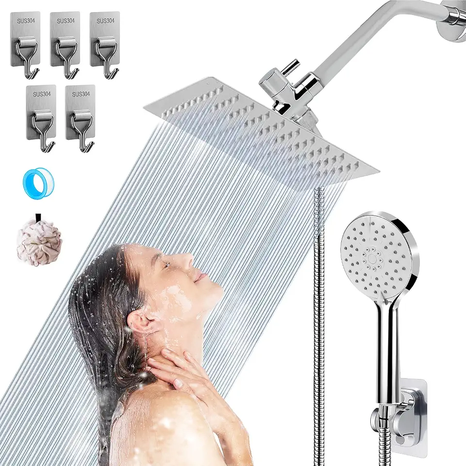 Chuveiro Kit de Aço Inox, 20CM Chuveiro Portátil, Ducha Manual de Alta Pressão KIt